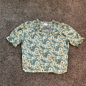 MELLODAY Green and Yellow Floral Top